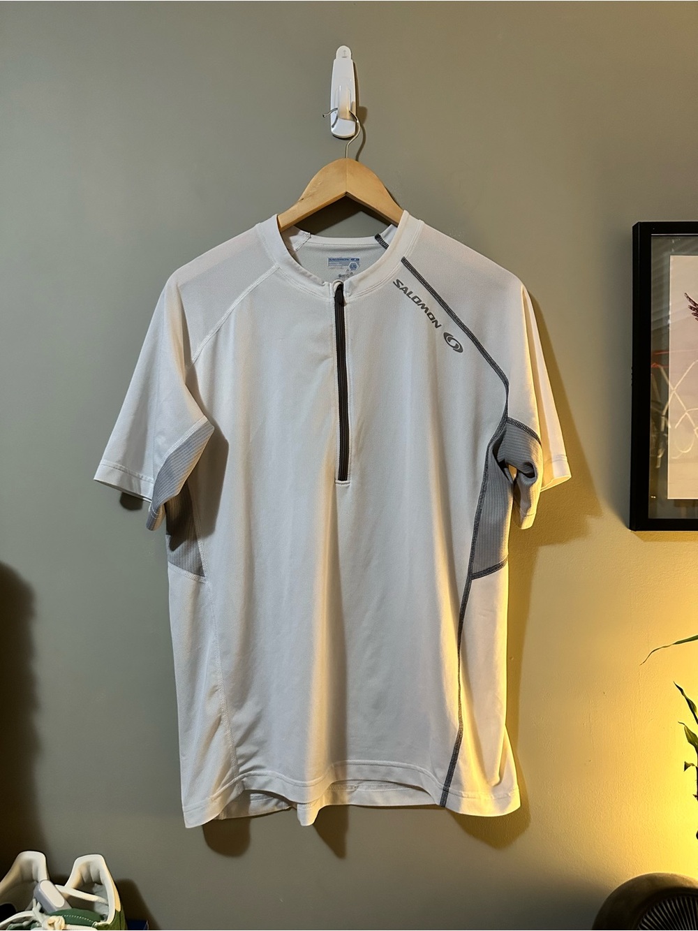 Salomon White Men’s Short-Sleeve Performance Polo with Gray Accents